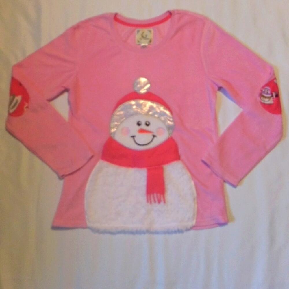 Pj Couture Pink Fleece Snowman Sweatshirt Top Night Shirt